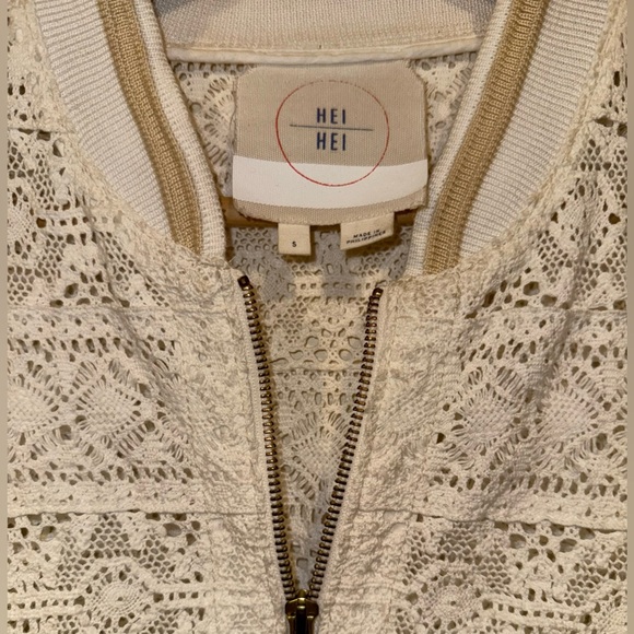 Anthropologie Hei Hei Cleo Lace Bomber Jacket Crochet Size S 100% Cotton Zip Up - Picture 3 of 7